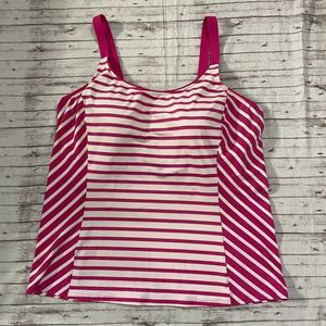 Lands End Deep Sea White Stripe Regular Sz 18 Scoop Neck Tankini Swim Top Padded